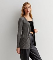 New Look Dark Grey Jersey Long Sleeve Pocket Cardigan